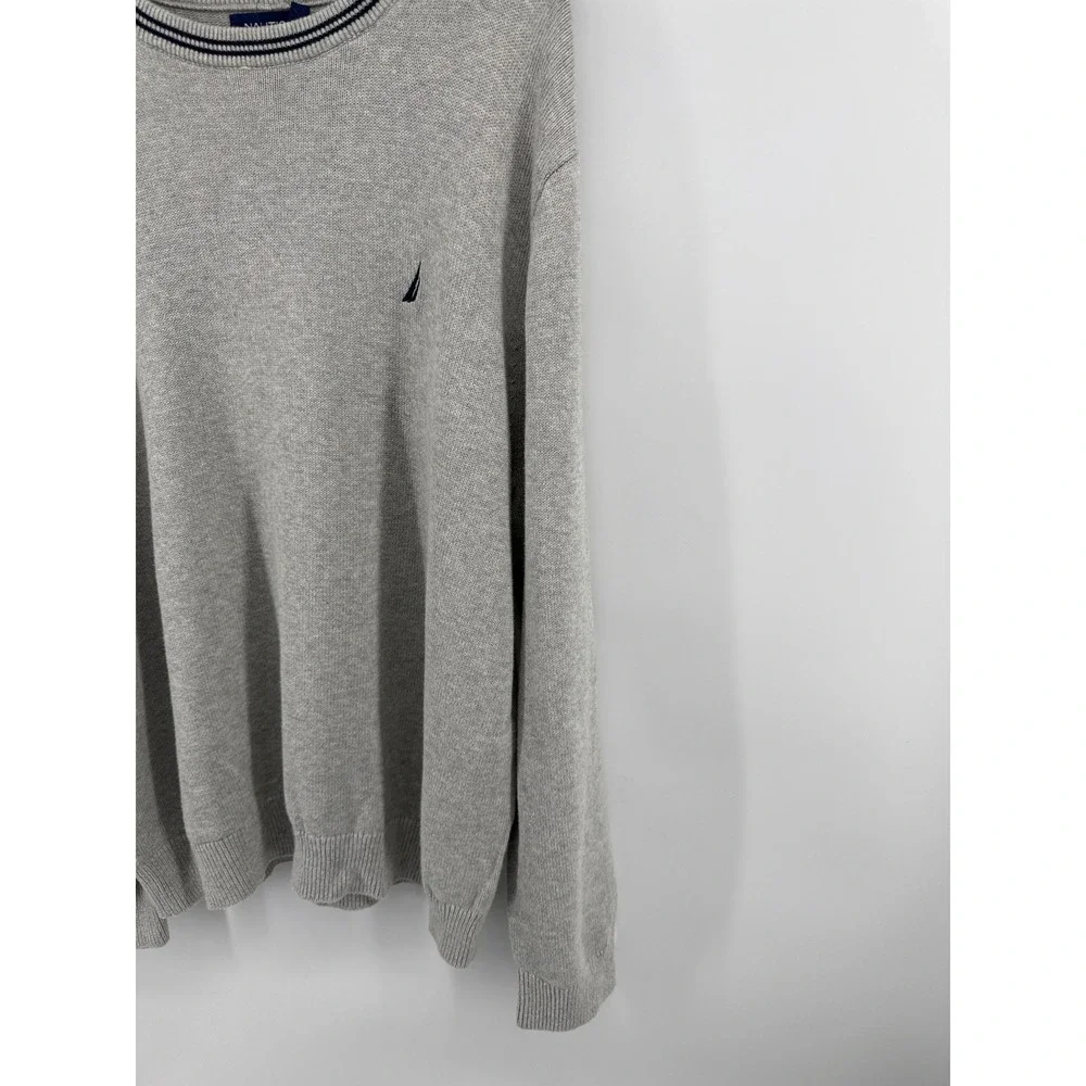 Nautica Mens XL Heather Grey Striped Crewneck Knit Sweater NWT S2711D